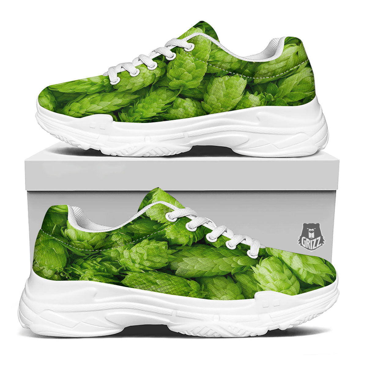 Hop Cone Fresh Print White Chunky Shoes-grizzshop