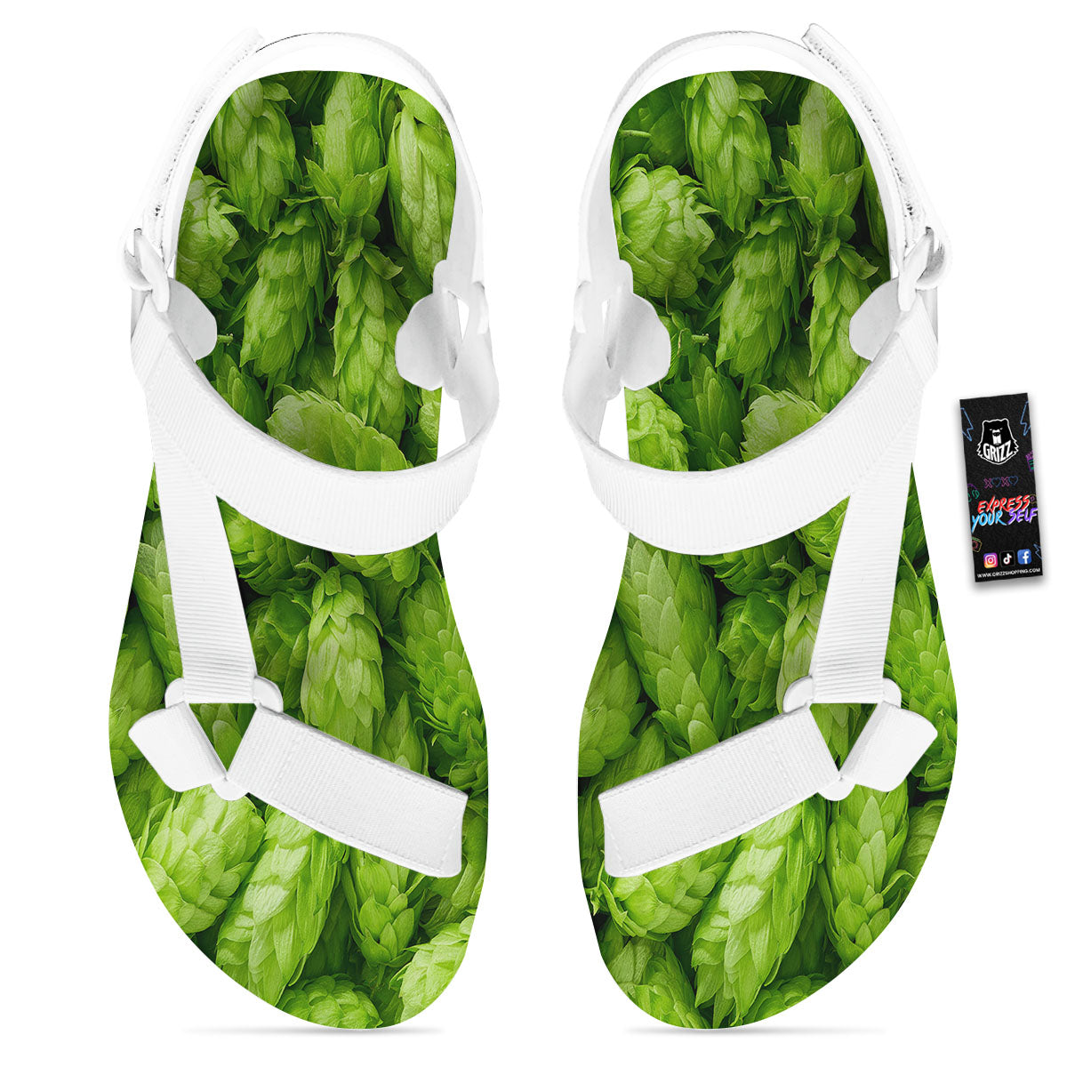 Hop Cone Fresh Print White Open Toe Sandals-grizzshop