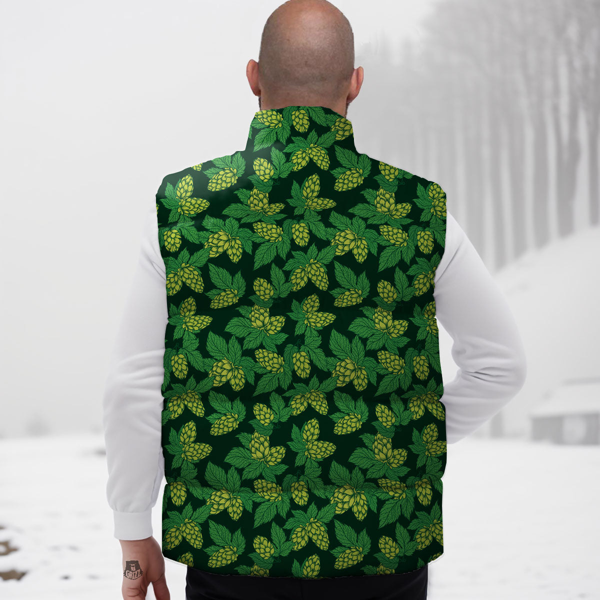 Hop Cone Green Print Pattern Down Vest