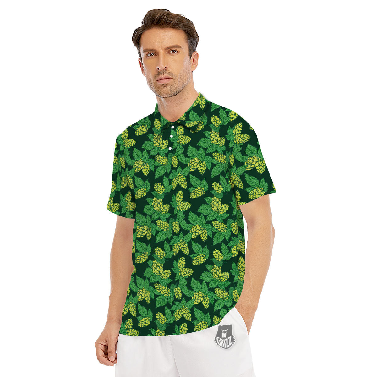 Hop Cone Green Print Pattern Men's Golf Shirts-grizzshop