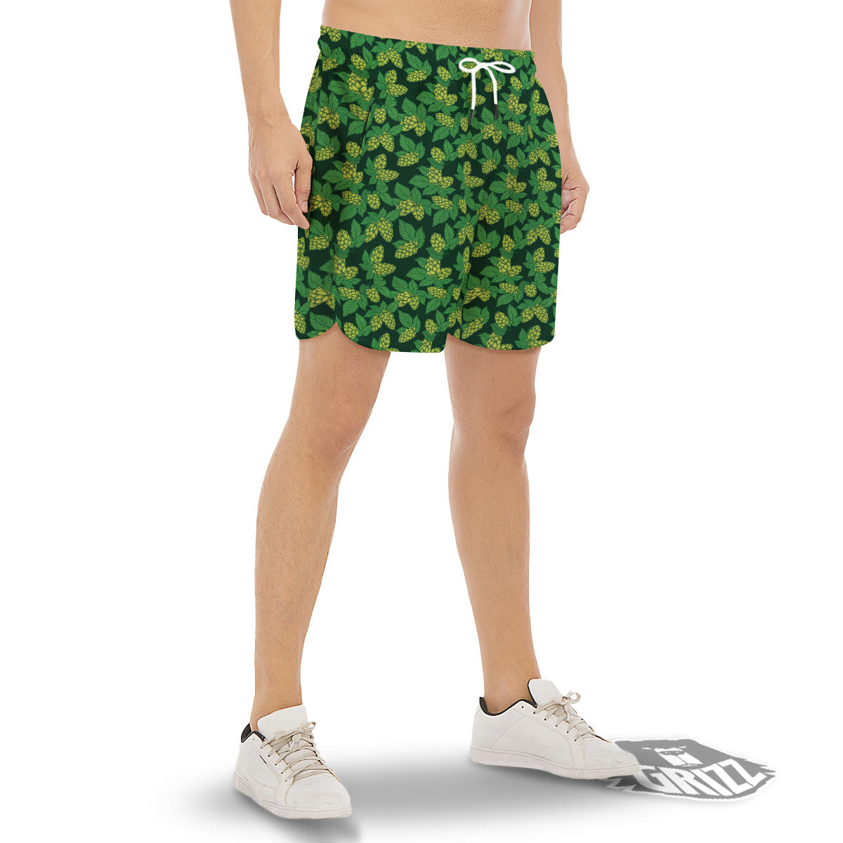 Hop Cone Green Print Pattern Men's Gym Shorts-grizzshop