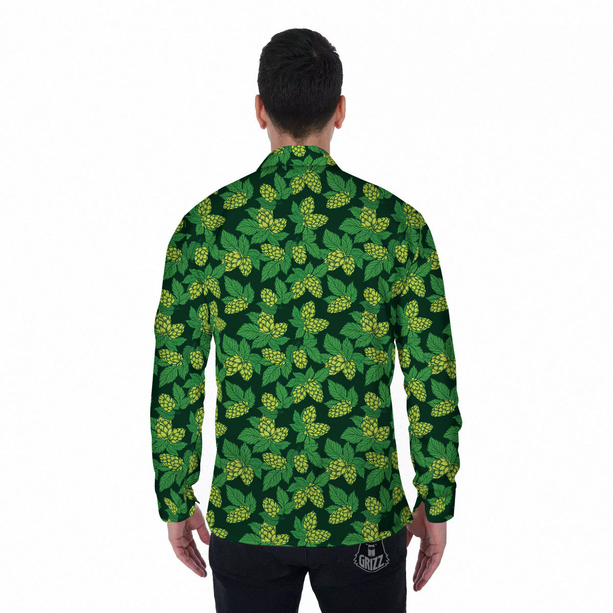 Hop Cone Green Print Pattern Men's Long Sleeve Shirts-grizzshop