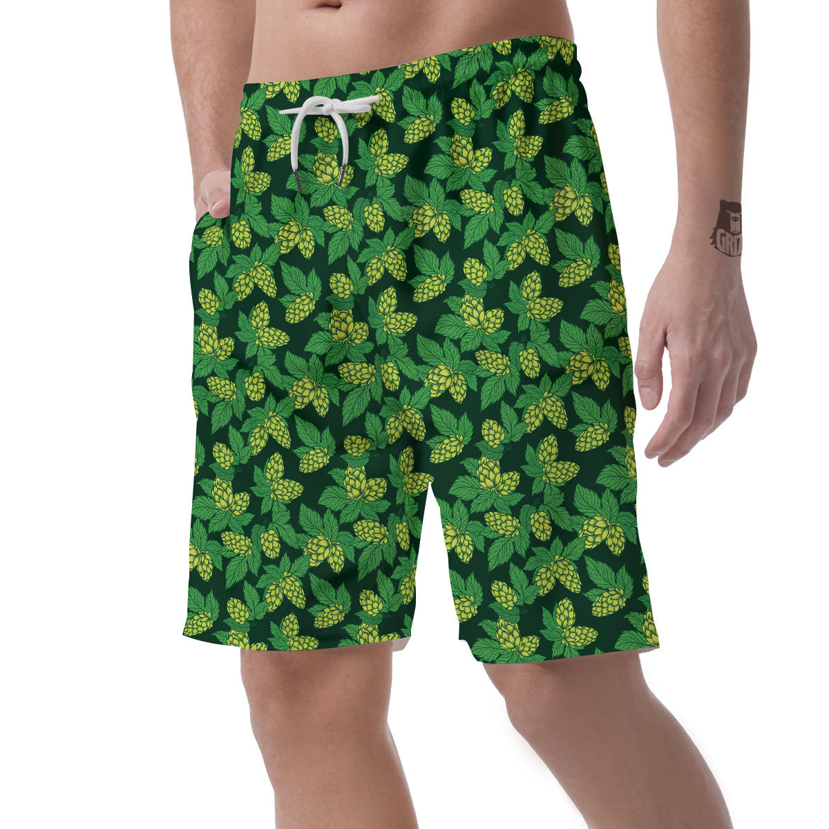 Hop Cone Green Print Pattern Men's Shorts-grizzshop