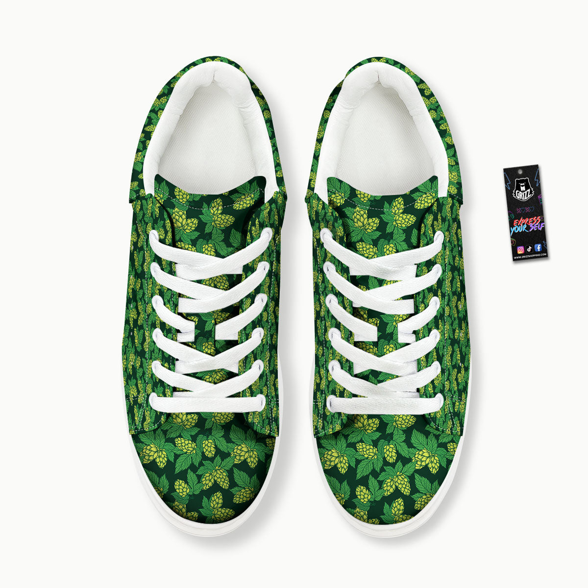 Hop Cone Green Print Pattern Platform Shoes-grizzshop