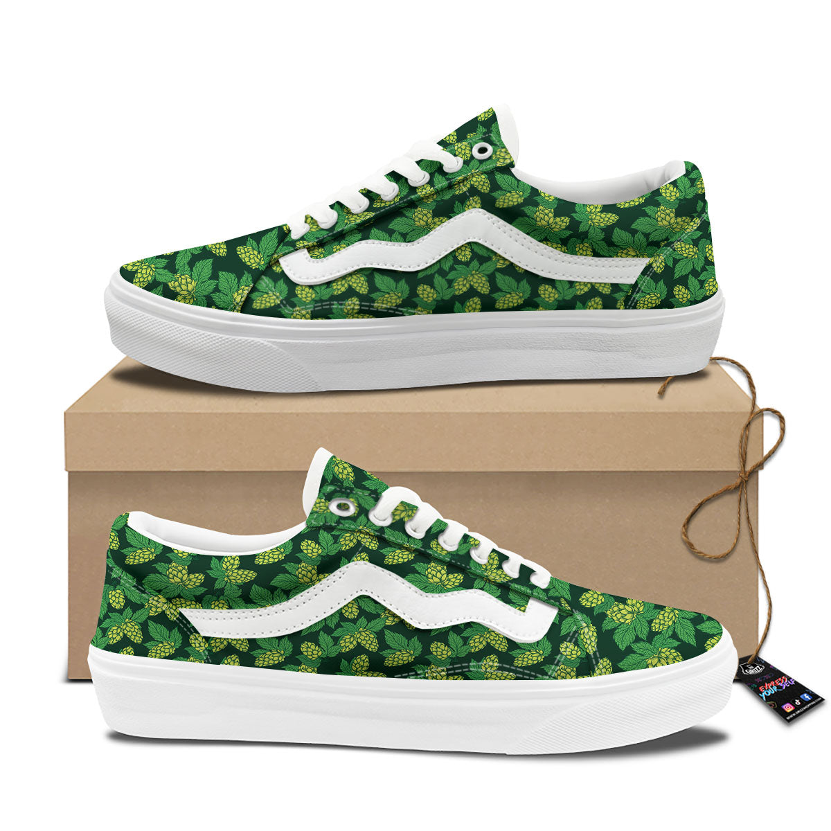 Hop Cone Green Print Pattern Skate Shoes-grizzshop