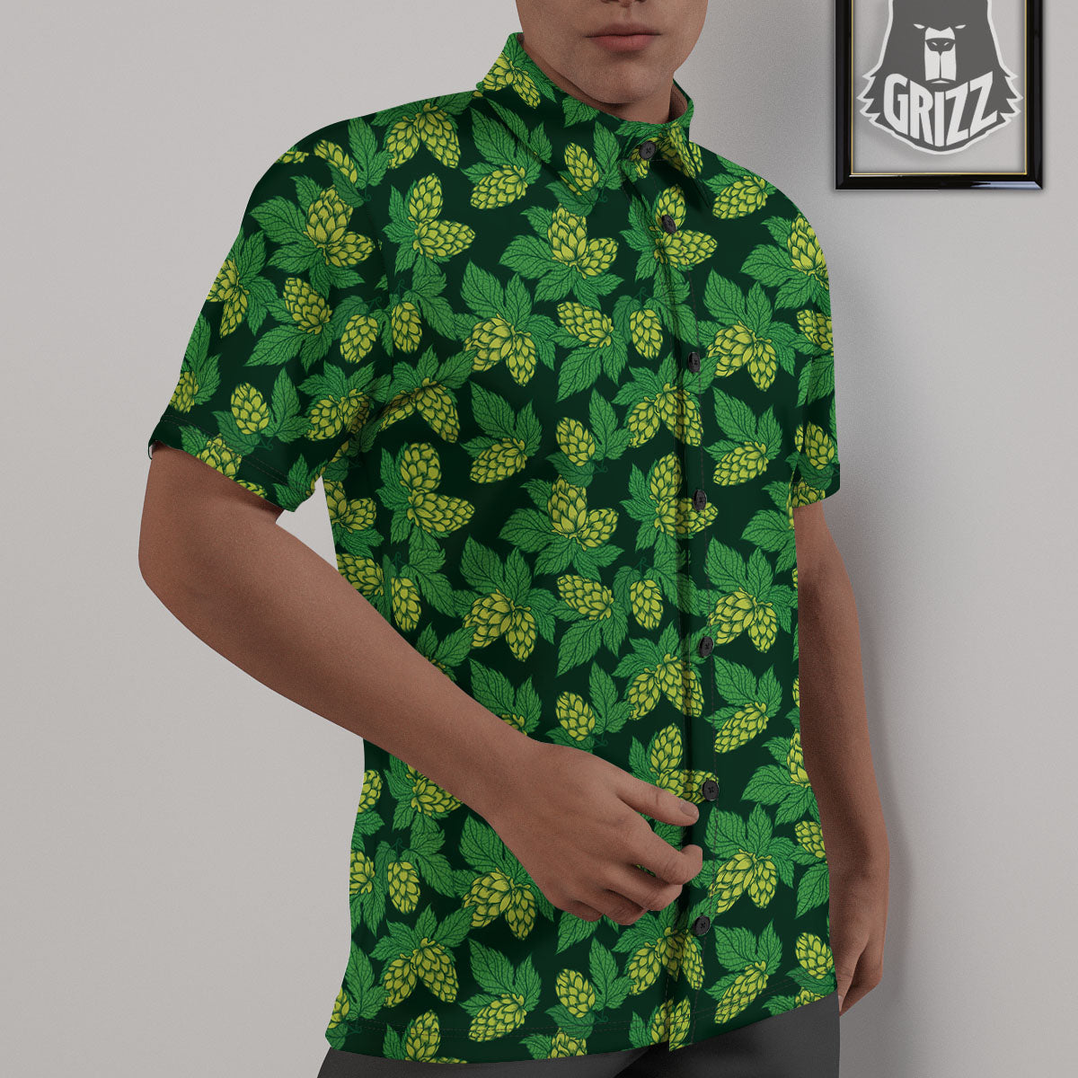Hop Cone Green Print Pattern Untucked Shirts-grizzshop