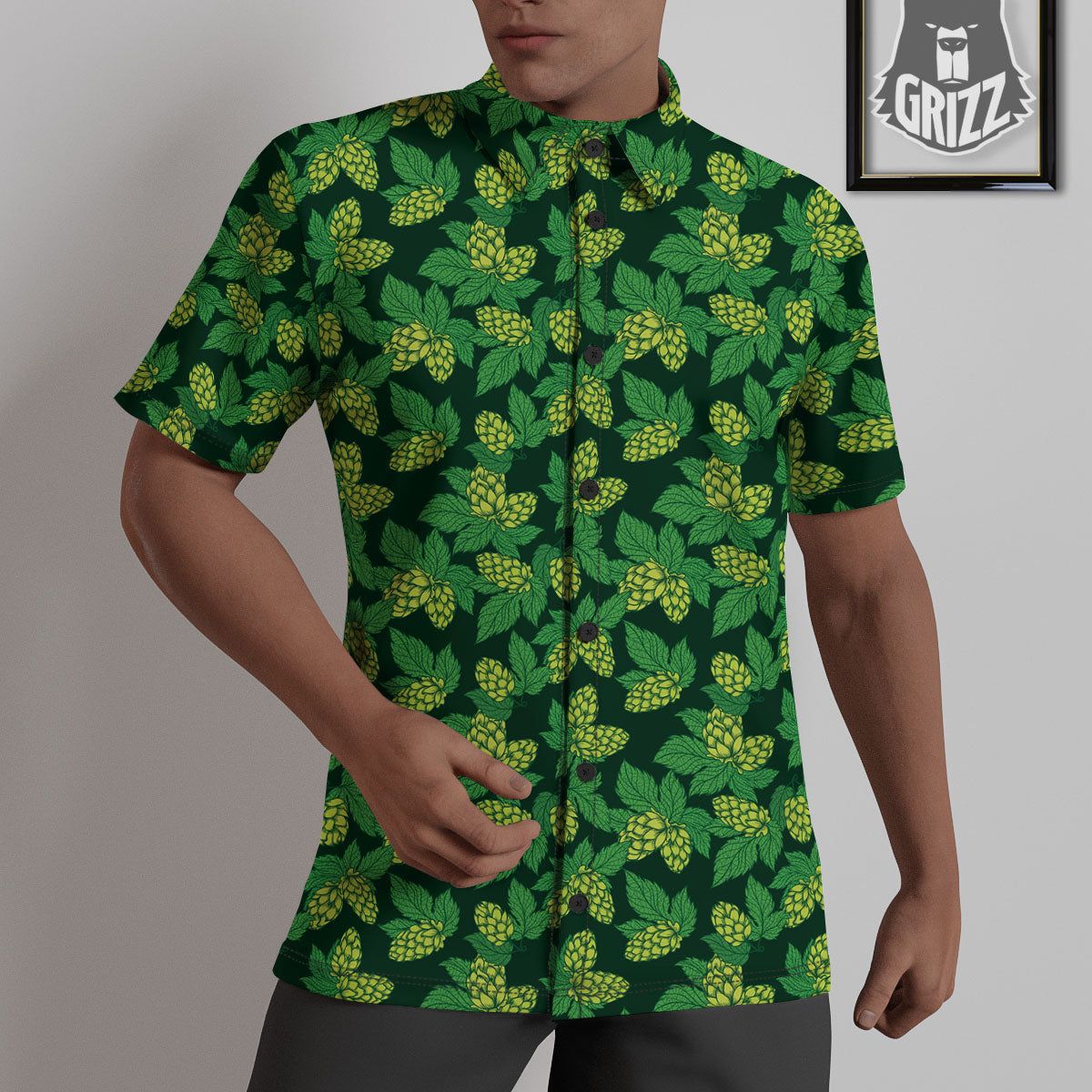 Hop Cone Green Print Pattern Untucked Shirts-grizzshop