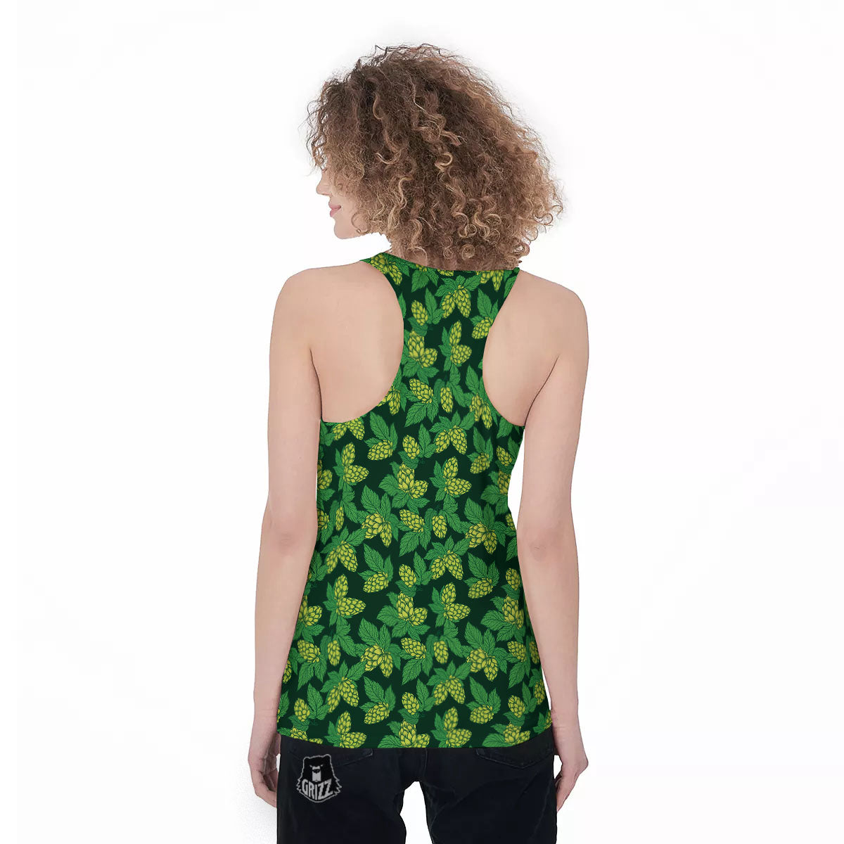 Hop Cone Green Print Pattern Women's Racerback Tank Top-grizzshop
