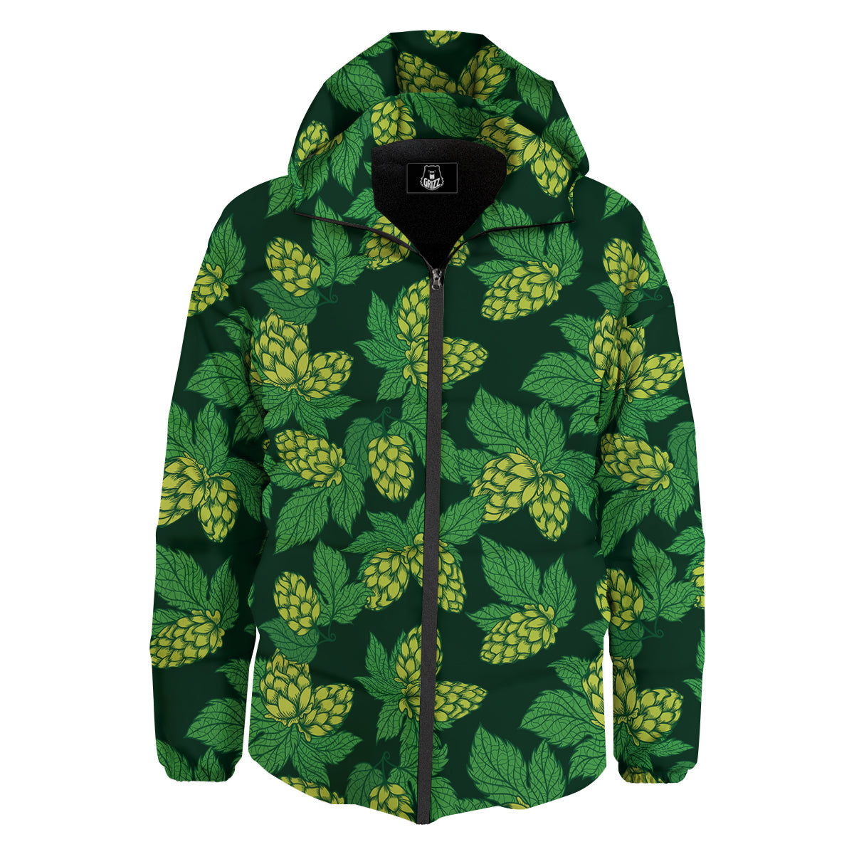 Hop Cone Vintage Print Pattern Down Jacket-grizzshop