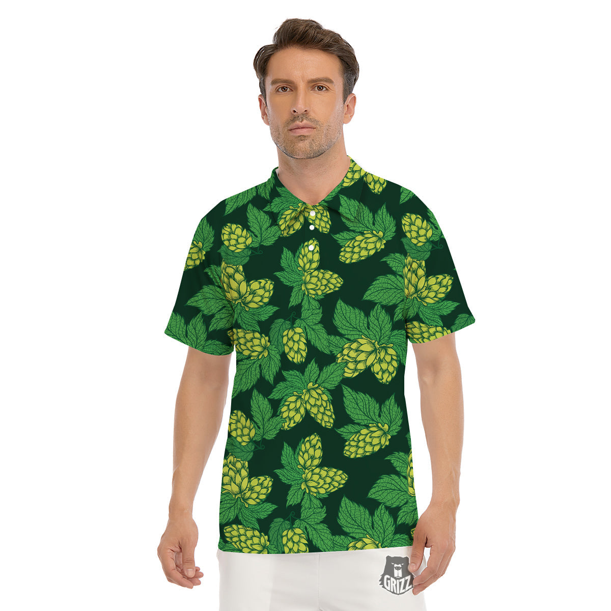Hop Cone Vintage Print Pattern Men's Golf Shirts-grizzshop
