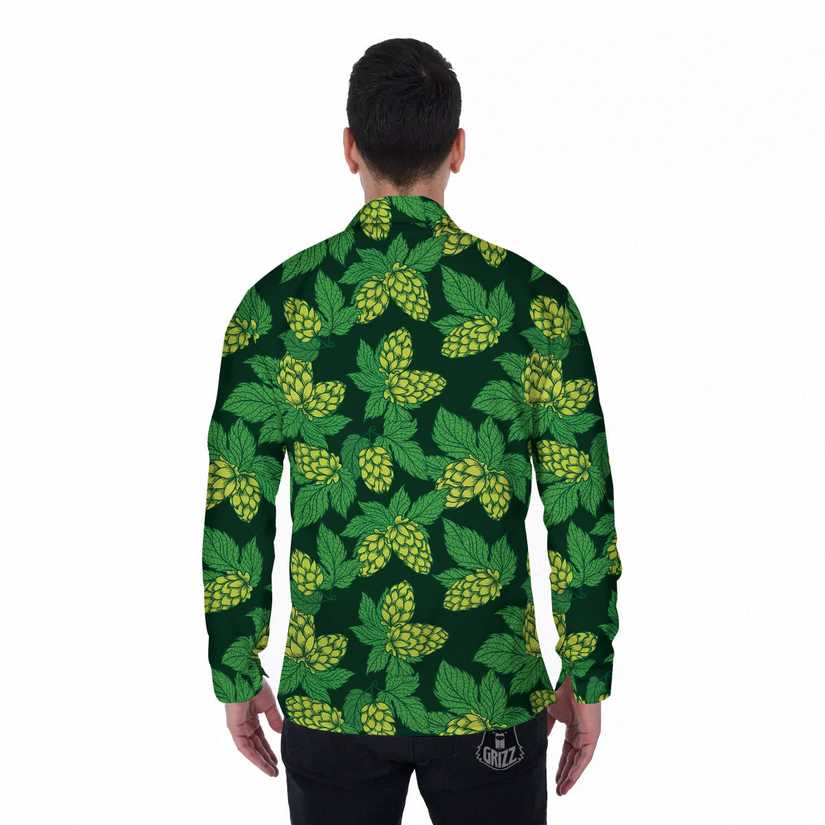 Hop Cone Vintage Print Pattern Men's Long Sleeve Shirts-grizzshop