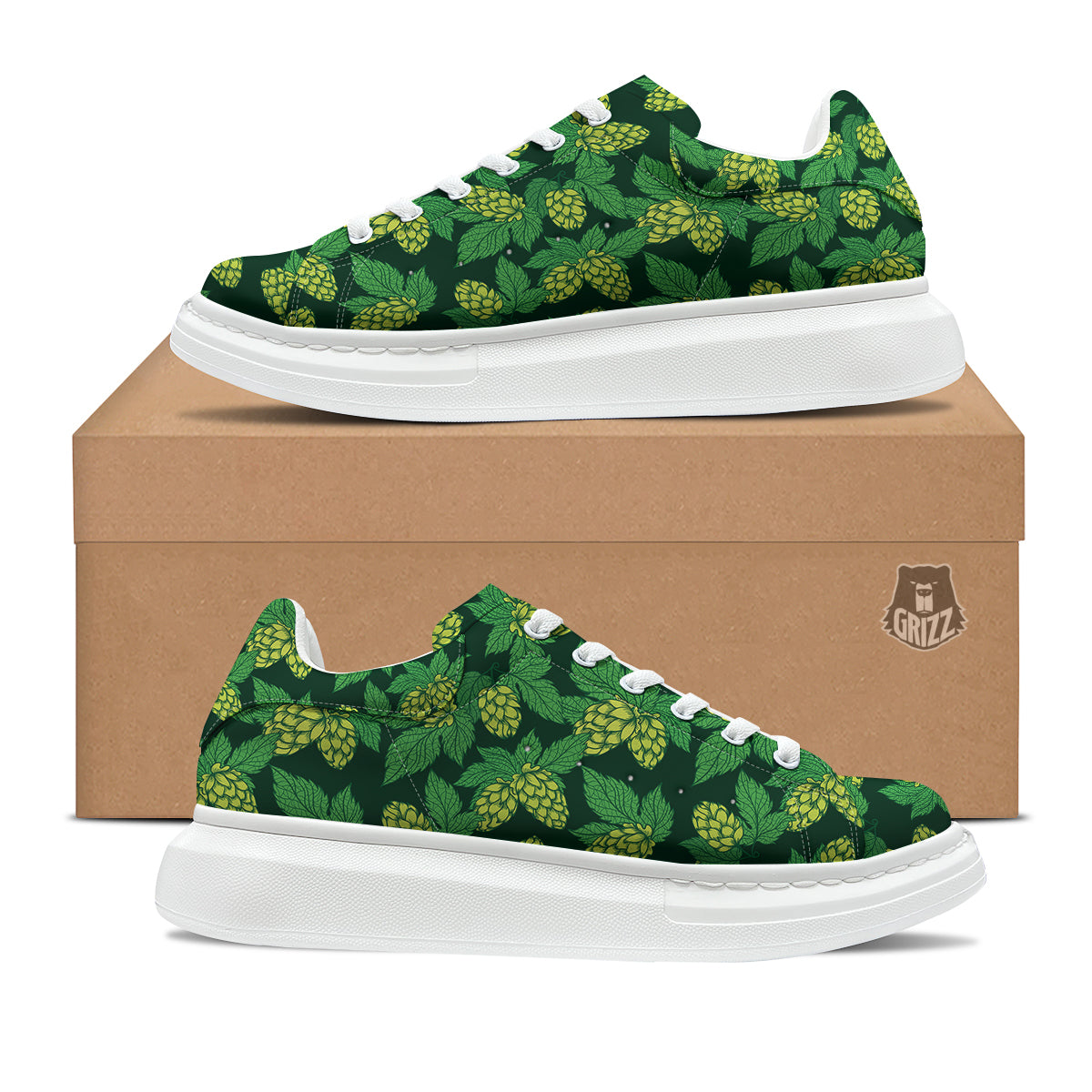Hop Cone Vintage Print Pattern Platform Shoes-grizzshop