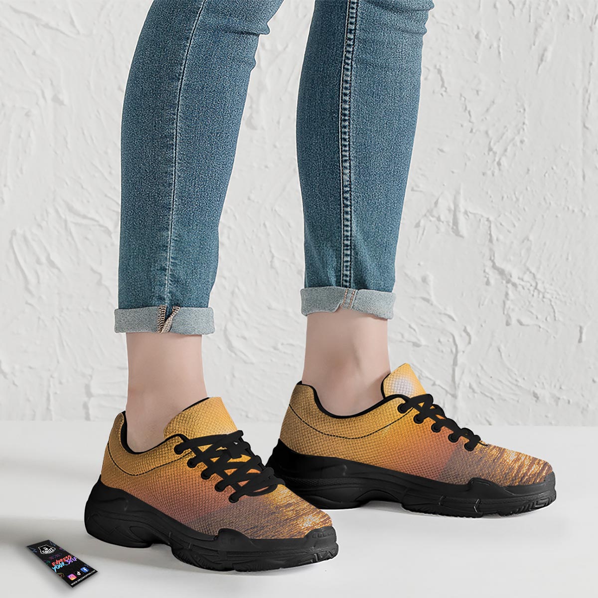 Horizon Sunrise Print Black Chunky Shoes-grizzshop