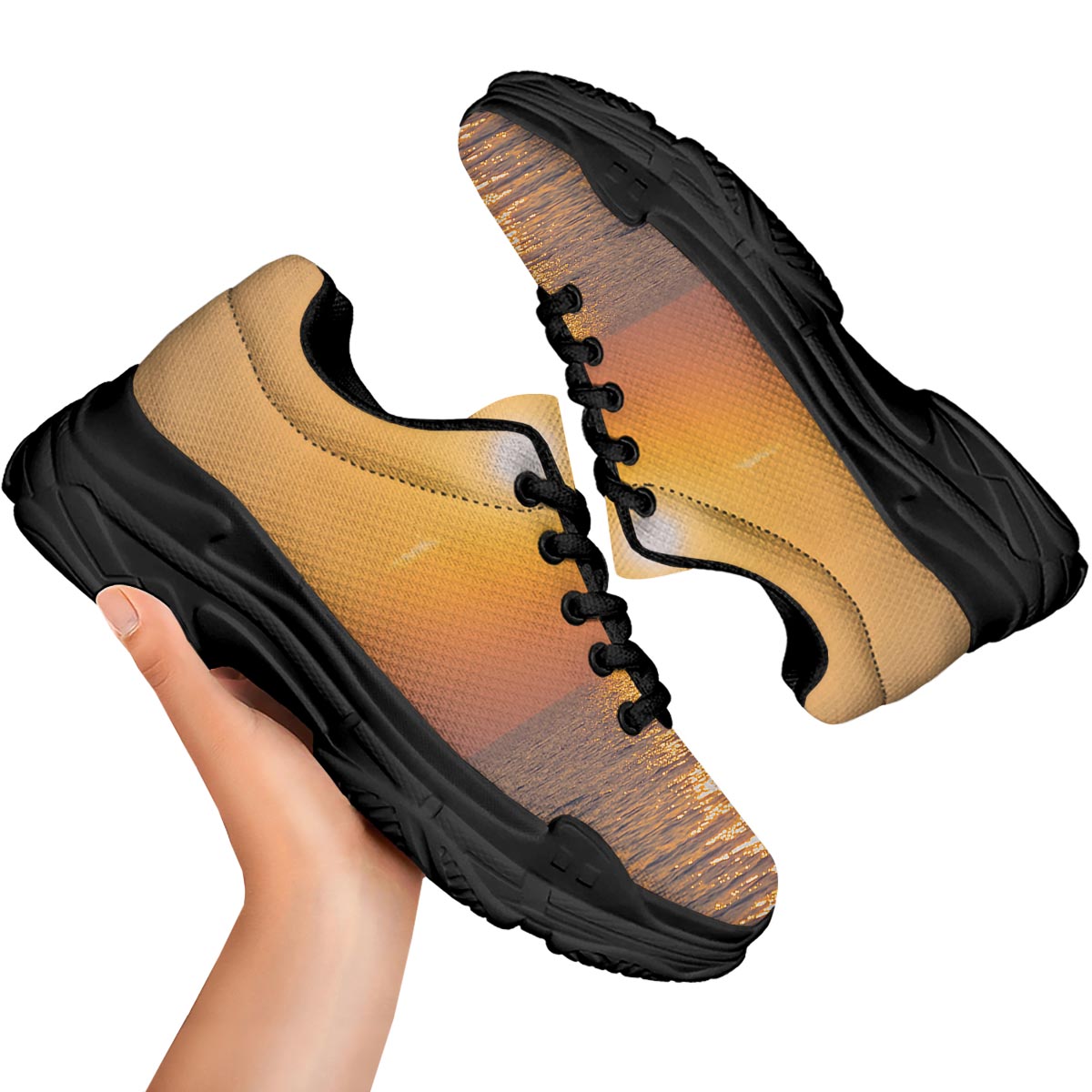 Horizon Sunrise Print Black Chunky Shoes-grizzshop