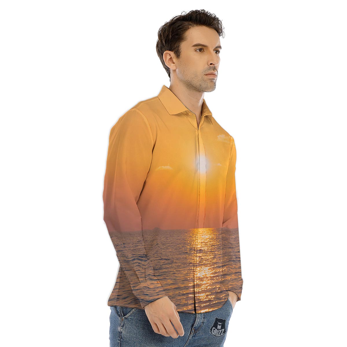 Horizon Sunrise Print Men's Dress Shirts-grizzshop