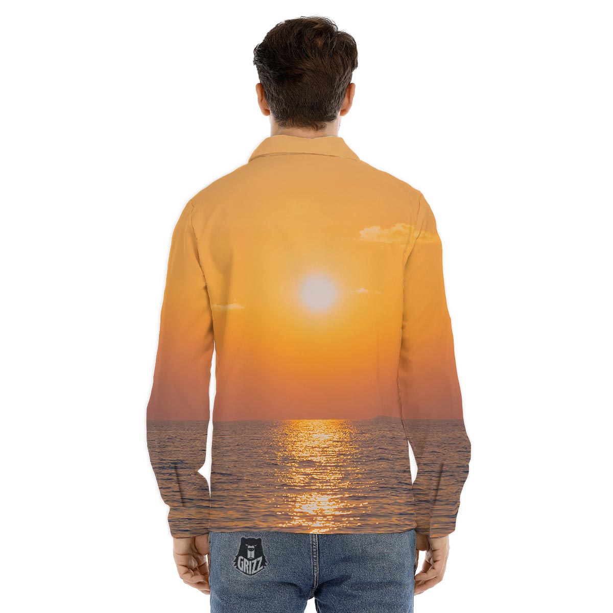 Horizon Sunrise Print Men's Dress Shirts-grizzshop