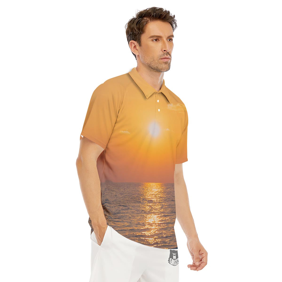 Horizon Sunrise Print Men's Golf Shirts-grizzshop