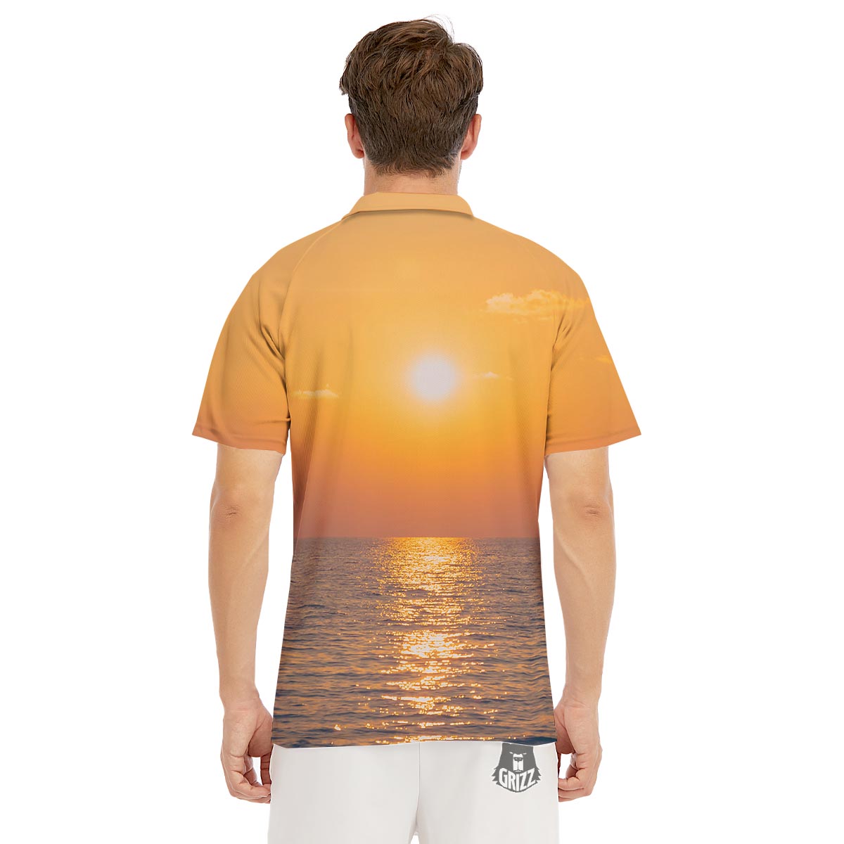 Horizon Sunrise Print Men's Golf Shirts-grizzshop