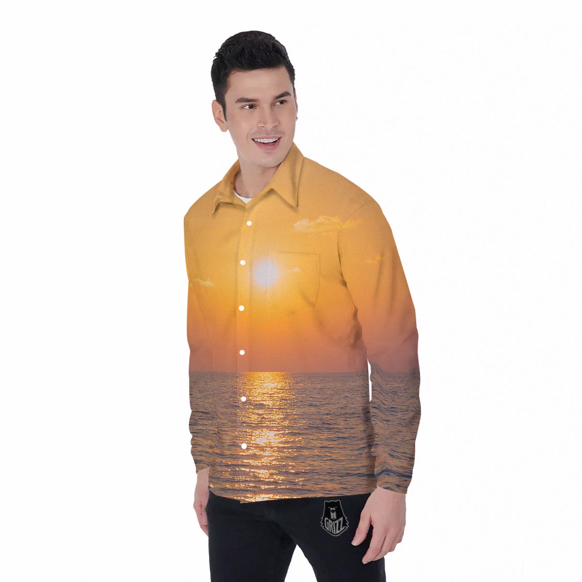 Horizon Sunrise Print Men's Long Sleeve Shirts-grizzshop
