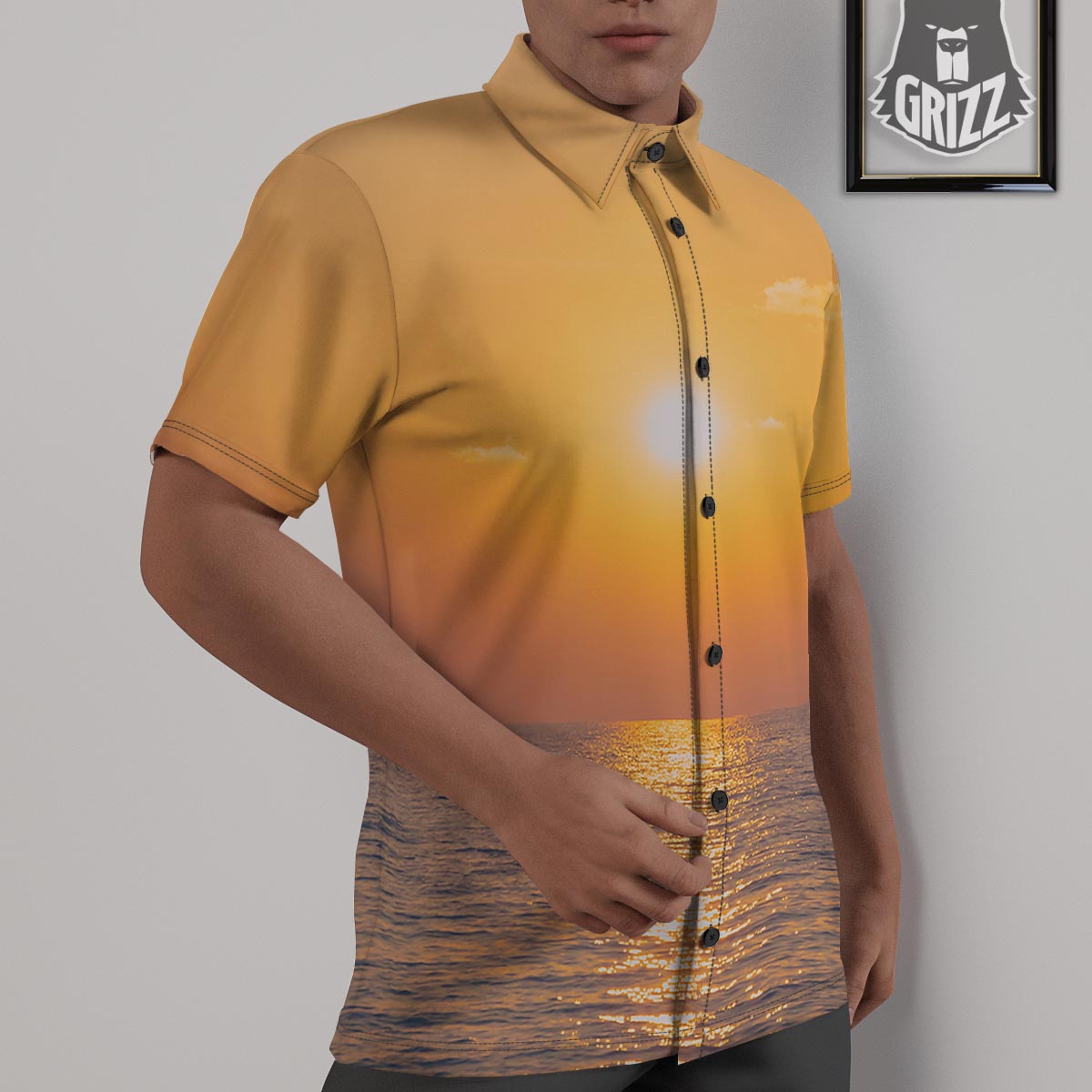 Horizon Sunrise Print Untucked Shirts-grizzshop