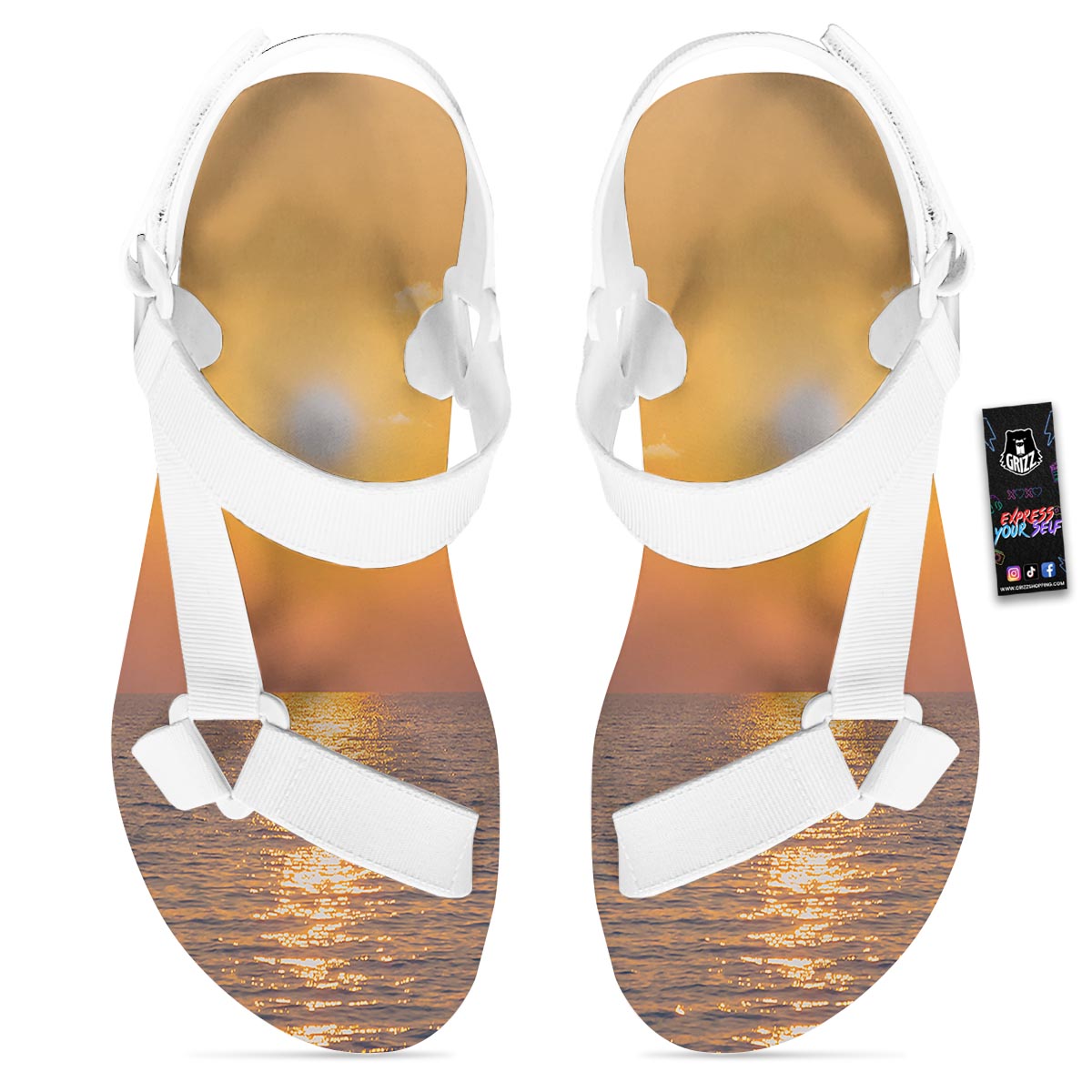 Horizon Sunrise Print White Open Toe Sandals-grizzshop