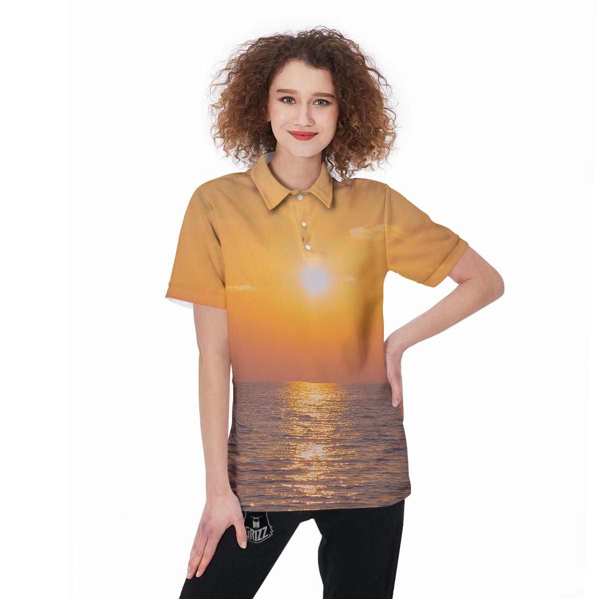 Horizon Sunrise Print Women's Golf Shirts-grizzshop