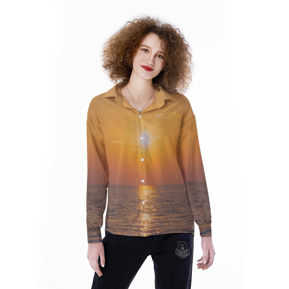 Horizon Sunrise Print Women's Long Sleeve Shirts-grizzshop