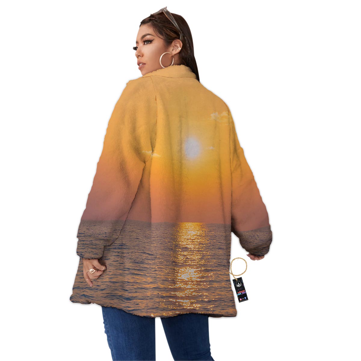 Horizon Sunrise Print Women's Sherpa Jacket-grizzshop