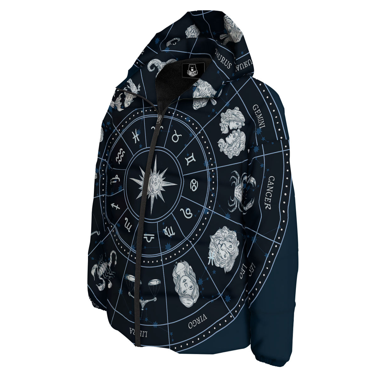 Horoscopes Zodiac Print Down Jacket-grizzshop