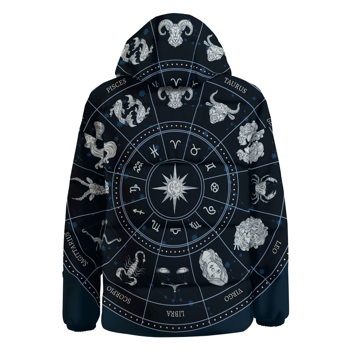 Horoscopes Zodiac Print Down Jacket-grizzshop