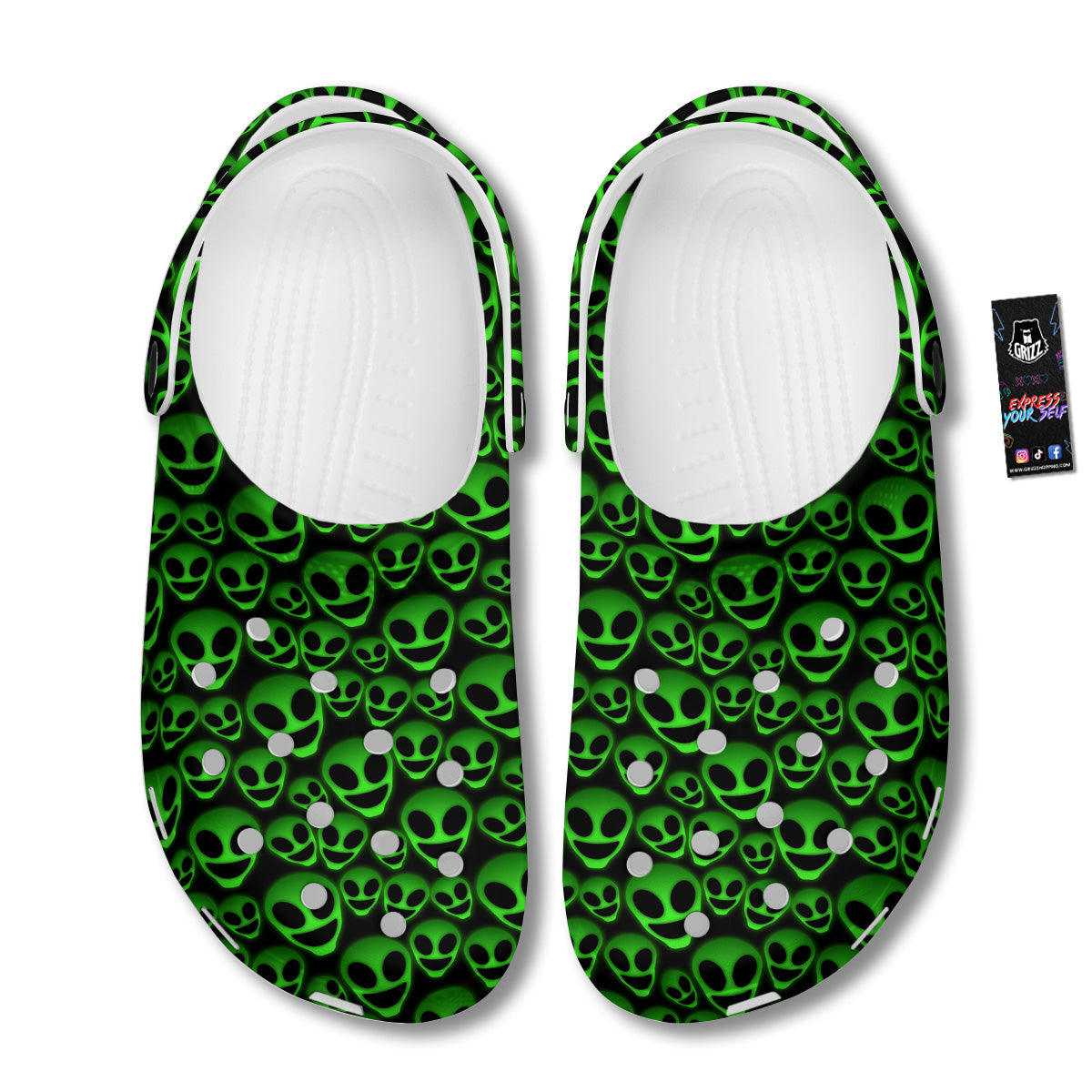 Horror Alien Green Neon Print Pattern Clog-grizzshop