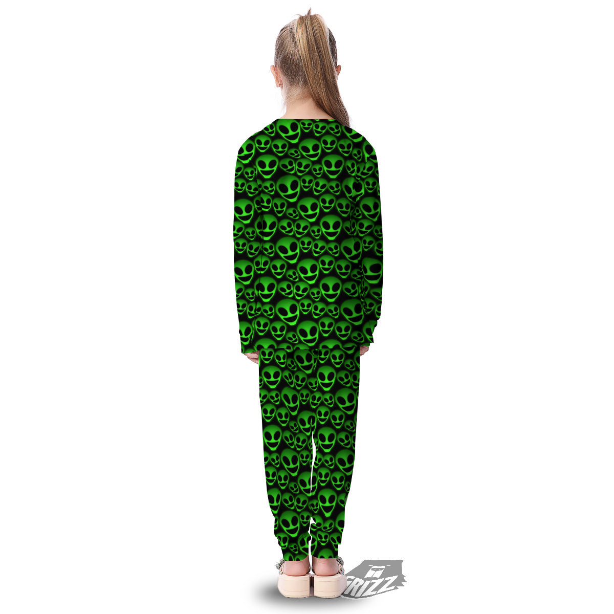 Horror Alien Green Neon Print Pattern Kid's Pajamas-grizzshop