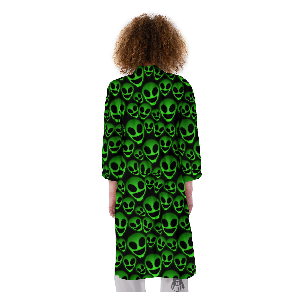 Horror Alien Green Neon Print Pattern Kimono-grizzshop
