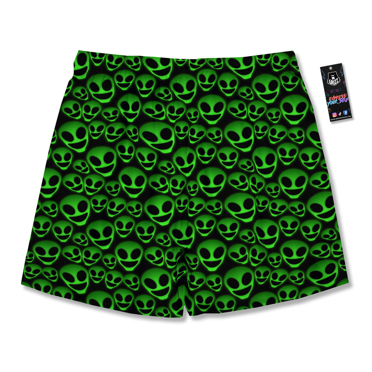 Horror Alien Green Neon Print Pattern Men's Running Shorts-grizzshop