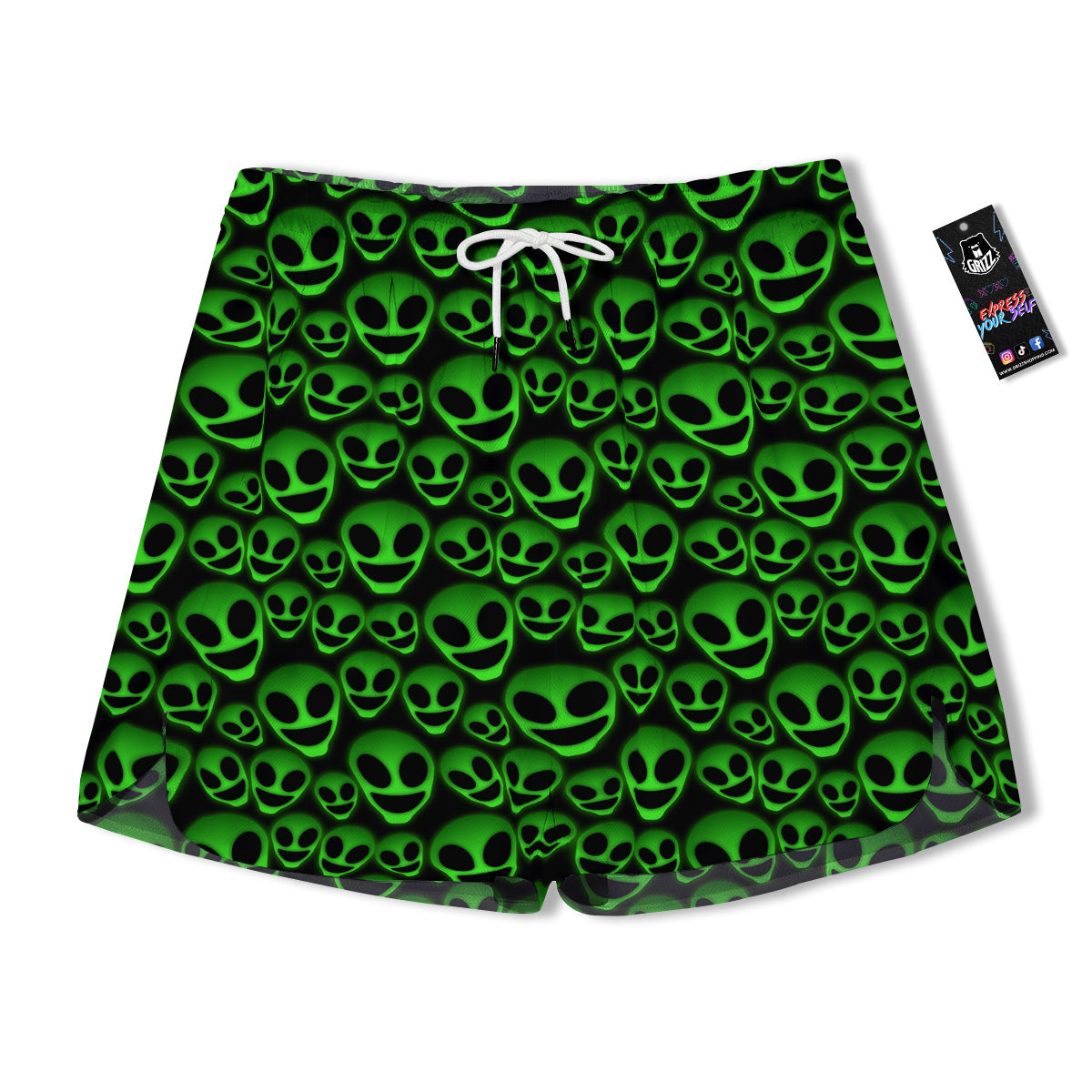 Horror Alien Green Neon Print Pattern Men's Running Shorts-grizzshop