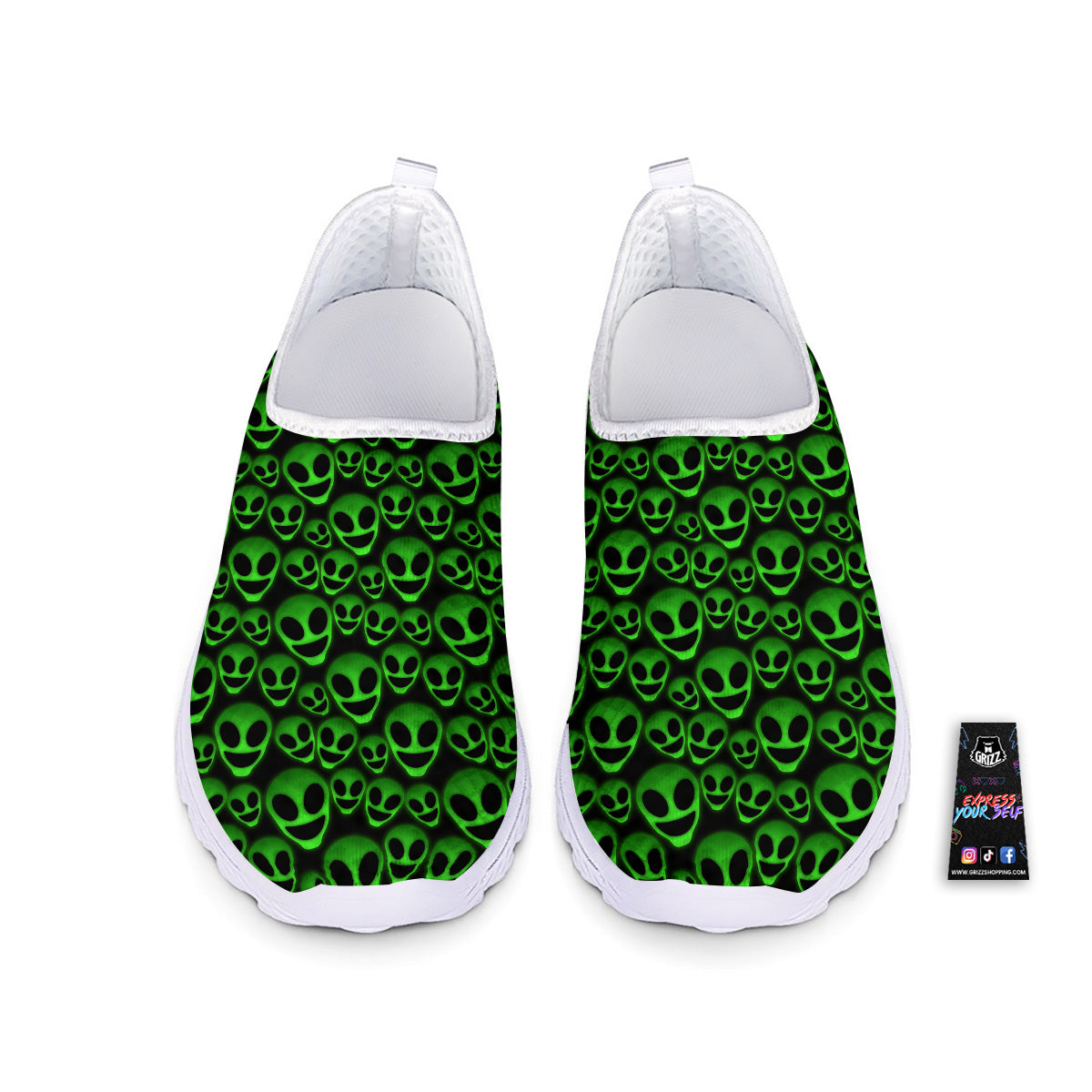 Horror Alien Green Neon Print Pattern Nurse Shoes-grizzshop