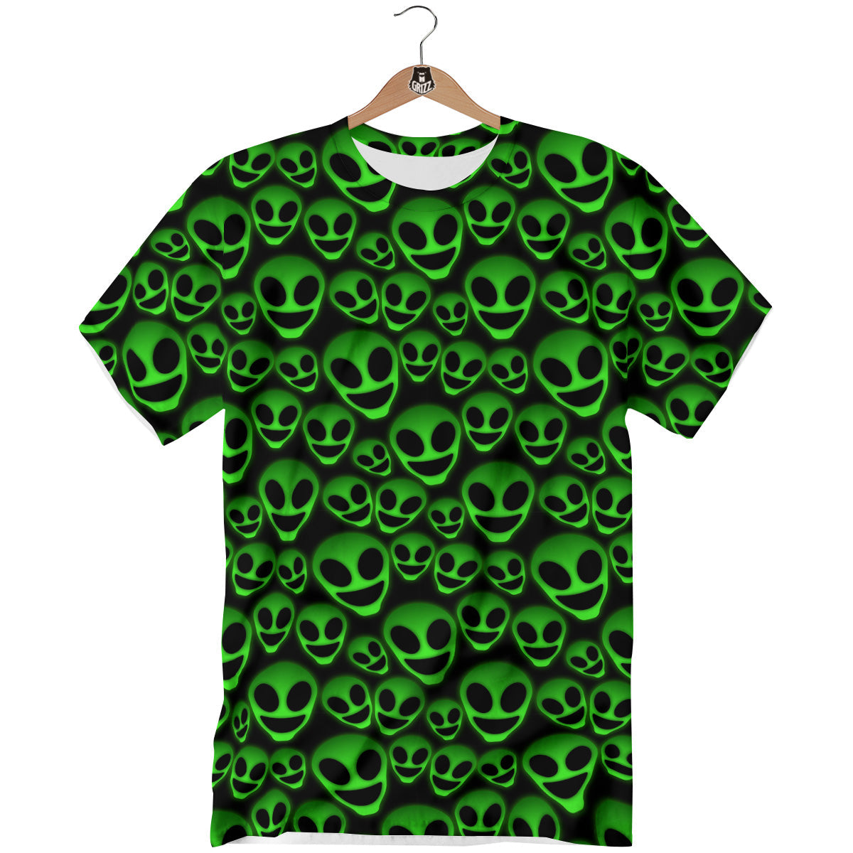 Horror Alien Green Neon Print Pattern T-Shirt-grizzshop