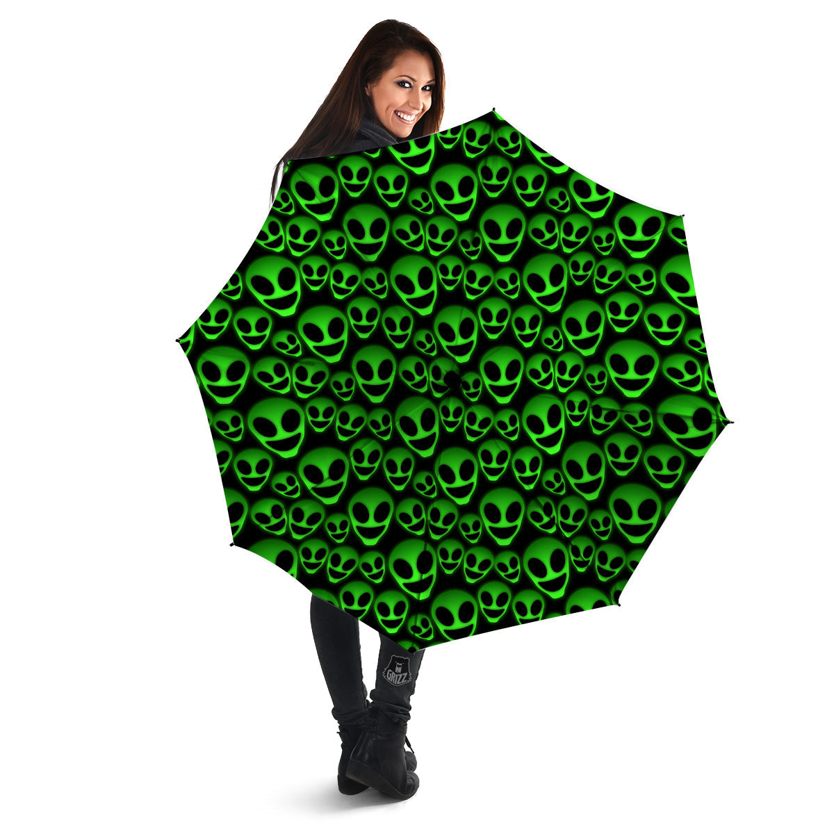 Horror Alien Green Neon Print Pattern Umbrella-grizzshop