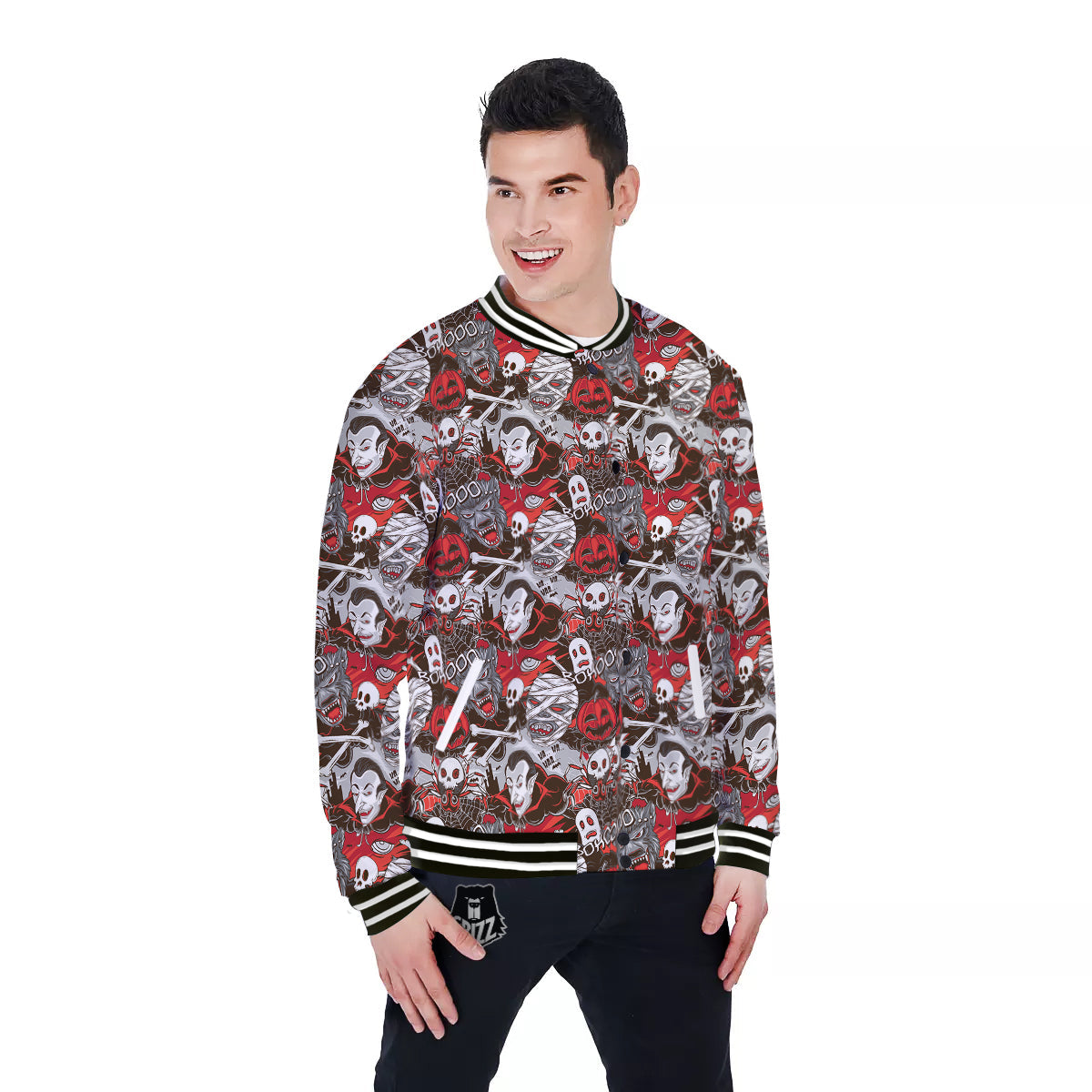 Horror Monsters Halloween Print Pattern Baseball Jacket-grizzshop