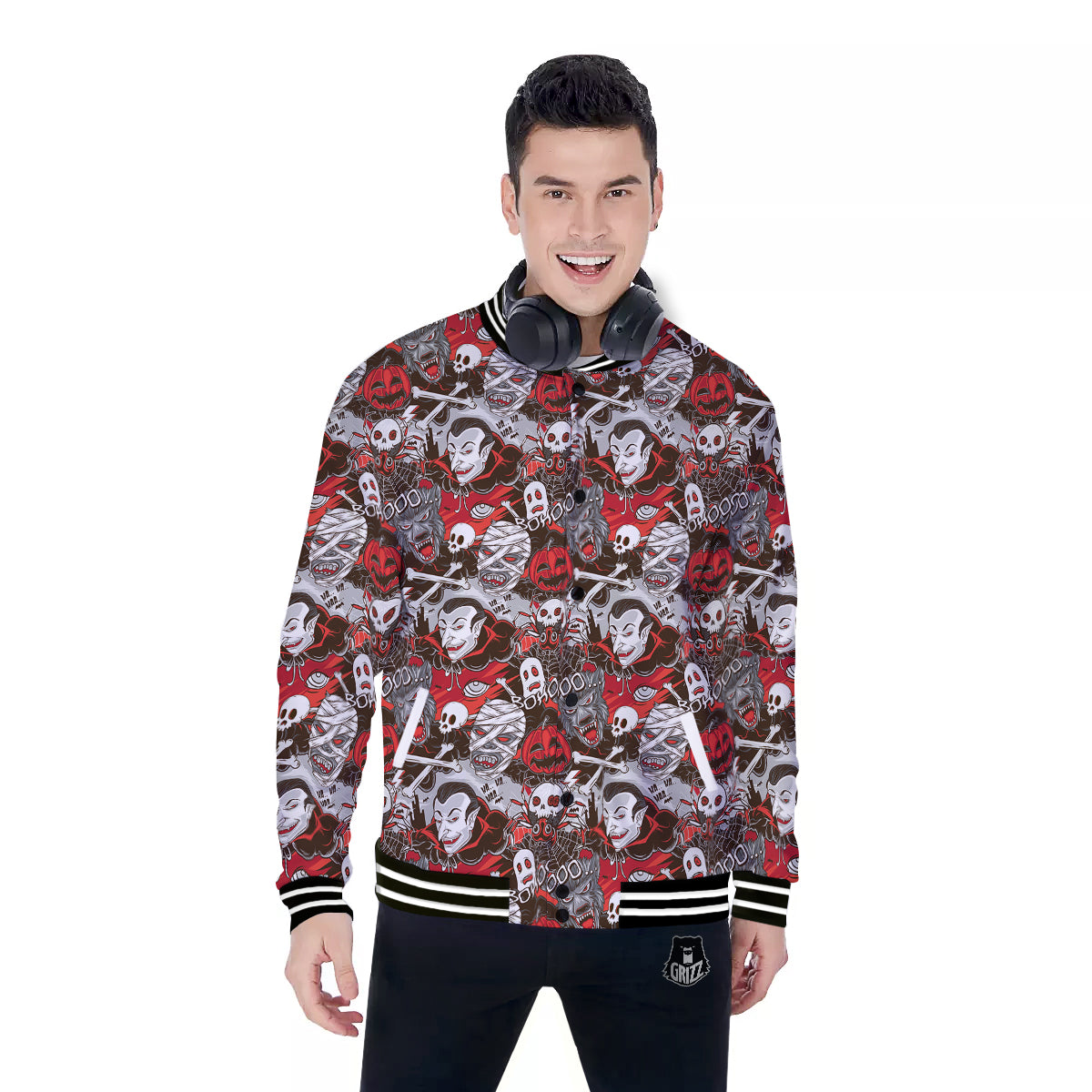 Horror Monsters Halloween Print Pattern Baseball Jacket-grizzshop