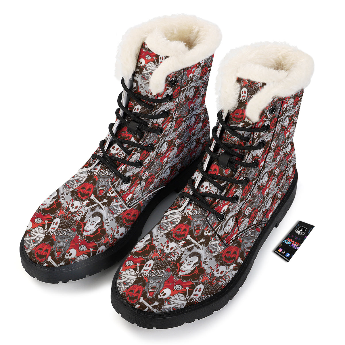 Horror Monsters Halloween Print Pattern Winter Boots-grizzshop