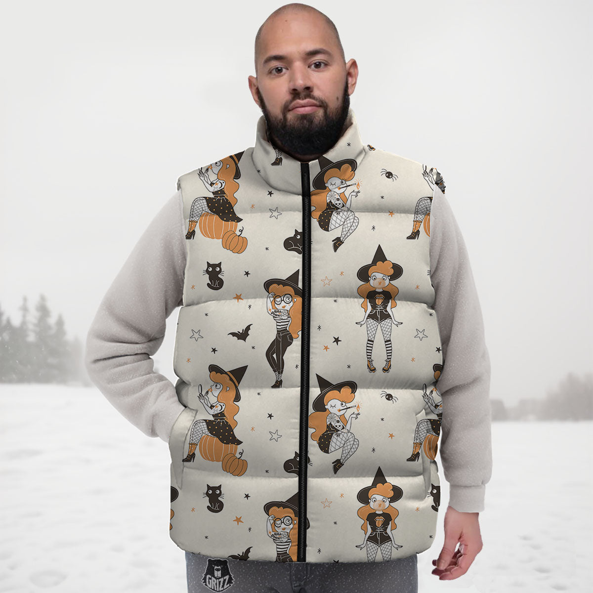 Horror Witch Black And Red Print Pattern Down Vest-grizzshop