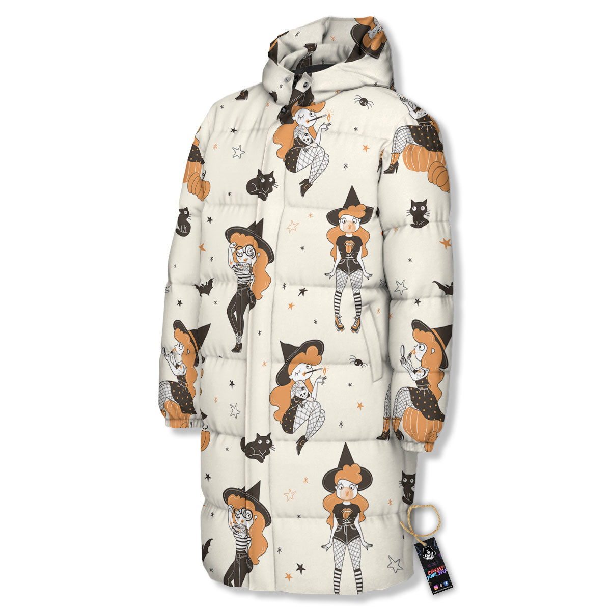 Horror Witch Black And Red Print Pattern Long Down Jacket-grizzshop