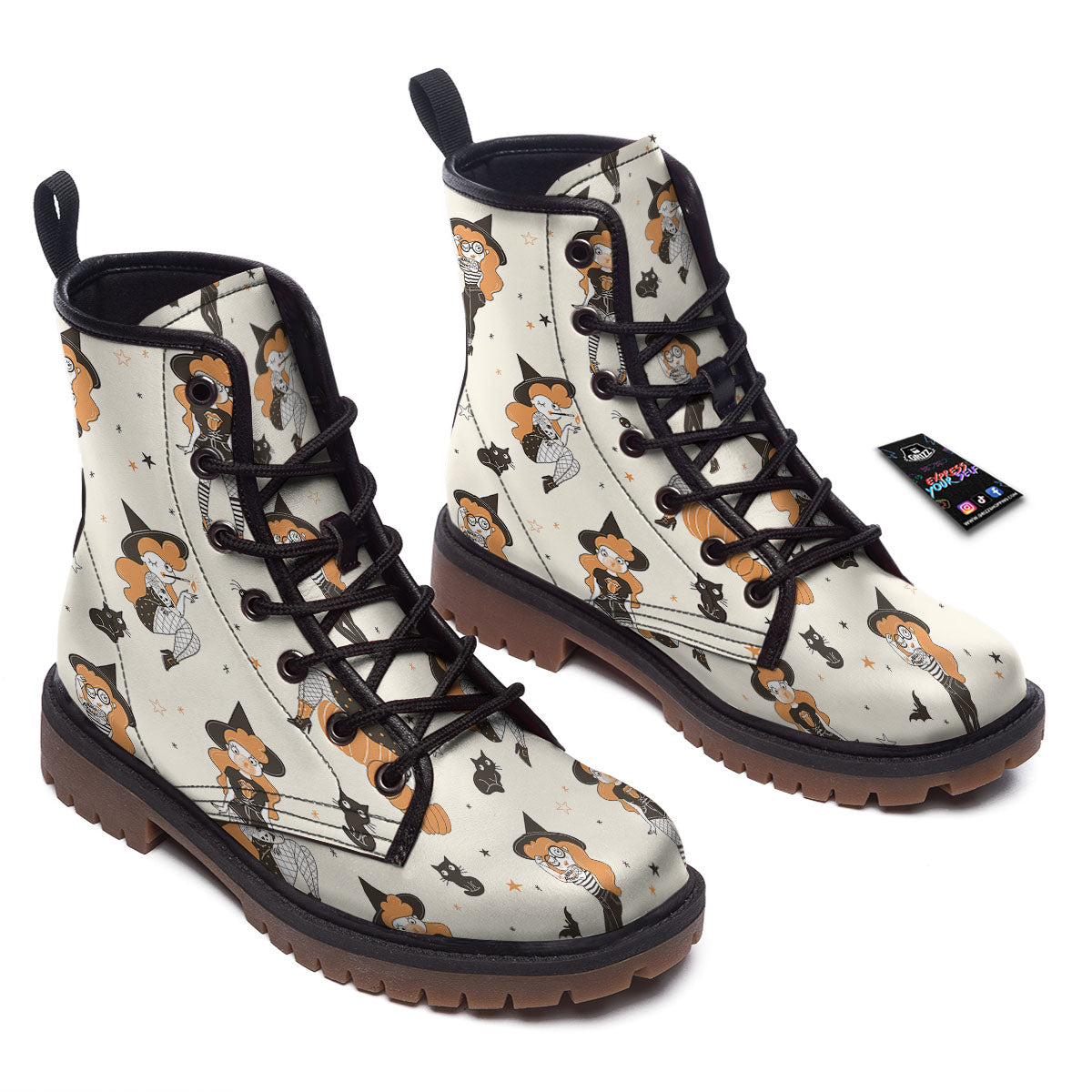 Horror Witch Black And Red Print Pattern Work Boots-grizzshop