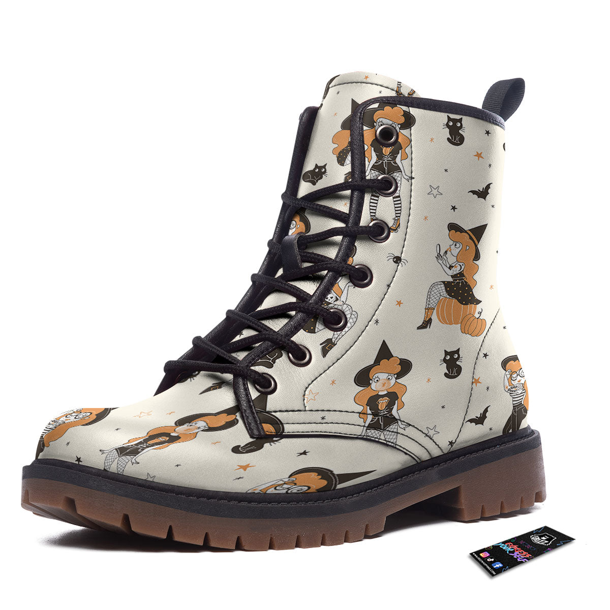Horror Witch Black And Red Print Pattern Work Boots-grizzshop
