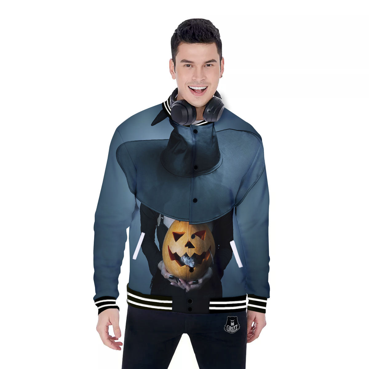 Horror Witch Halloween Print Baseball Jacket-grizzshop