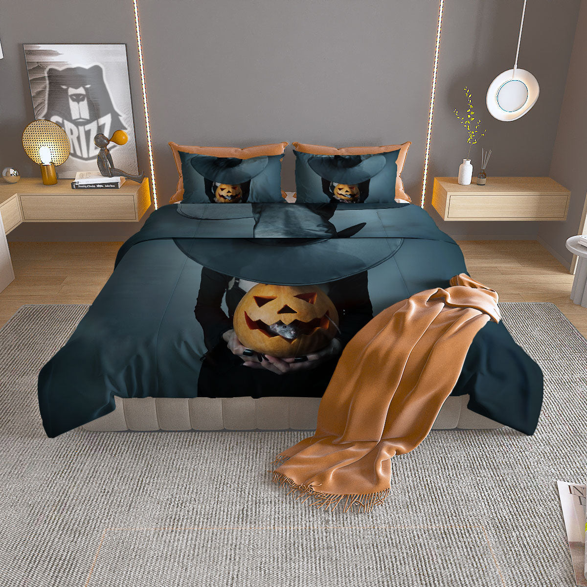 Horror Witch Halloween Print Duvet Cover Bedding Set
