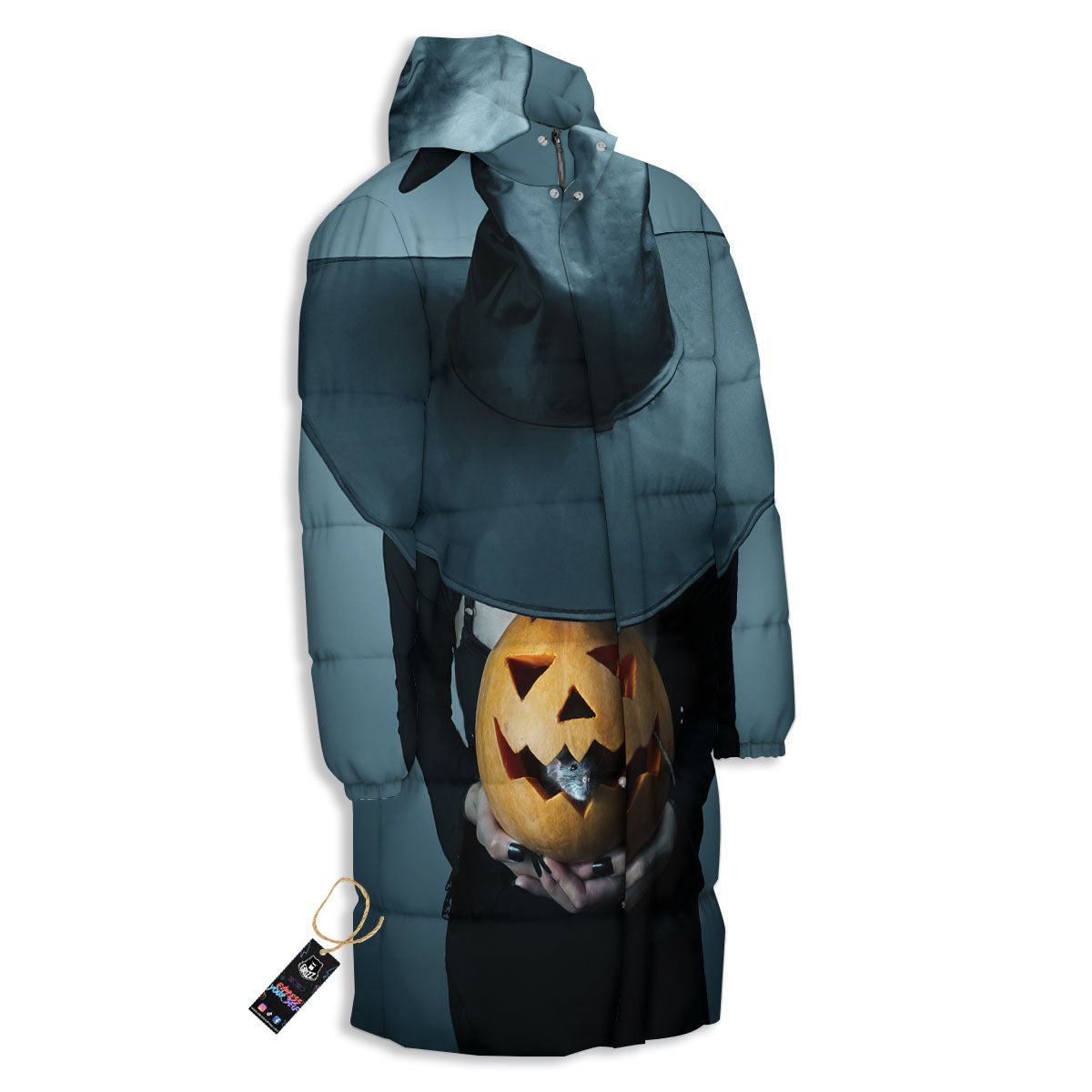 Horror Witch Halloween Print Long Down Jacket-grizzshop