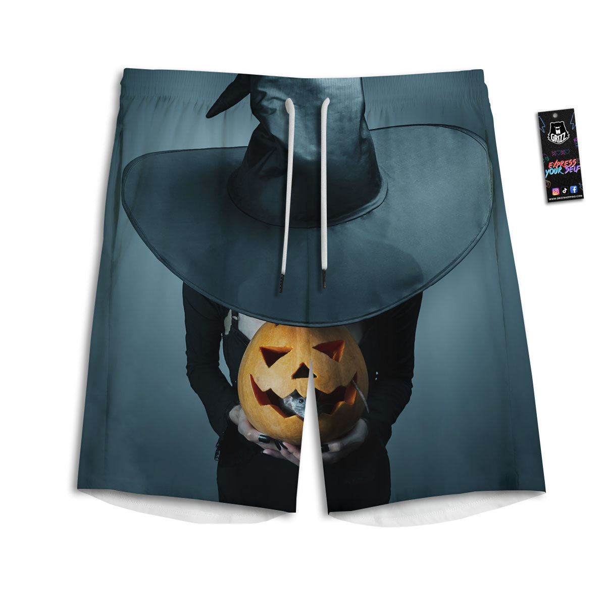 Horror Witch Halloween Print Men's Athletic Shorts