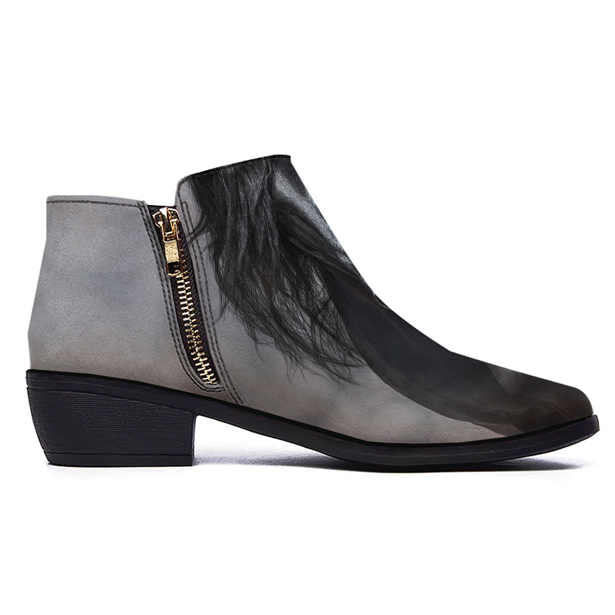 Horse Black Stallion Print Ankle Boots-grizzshop